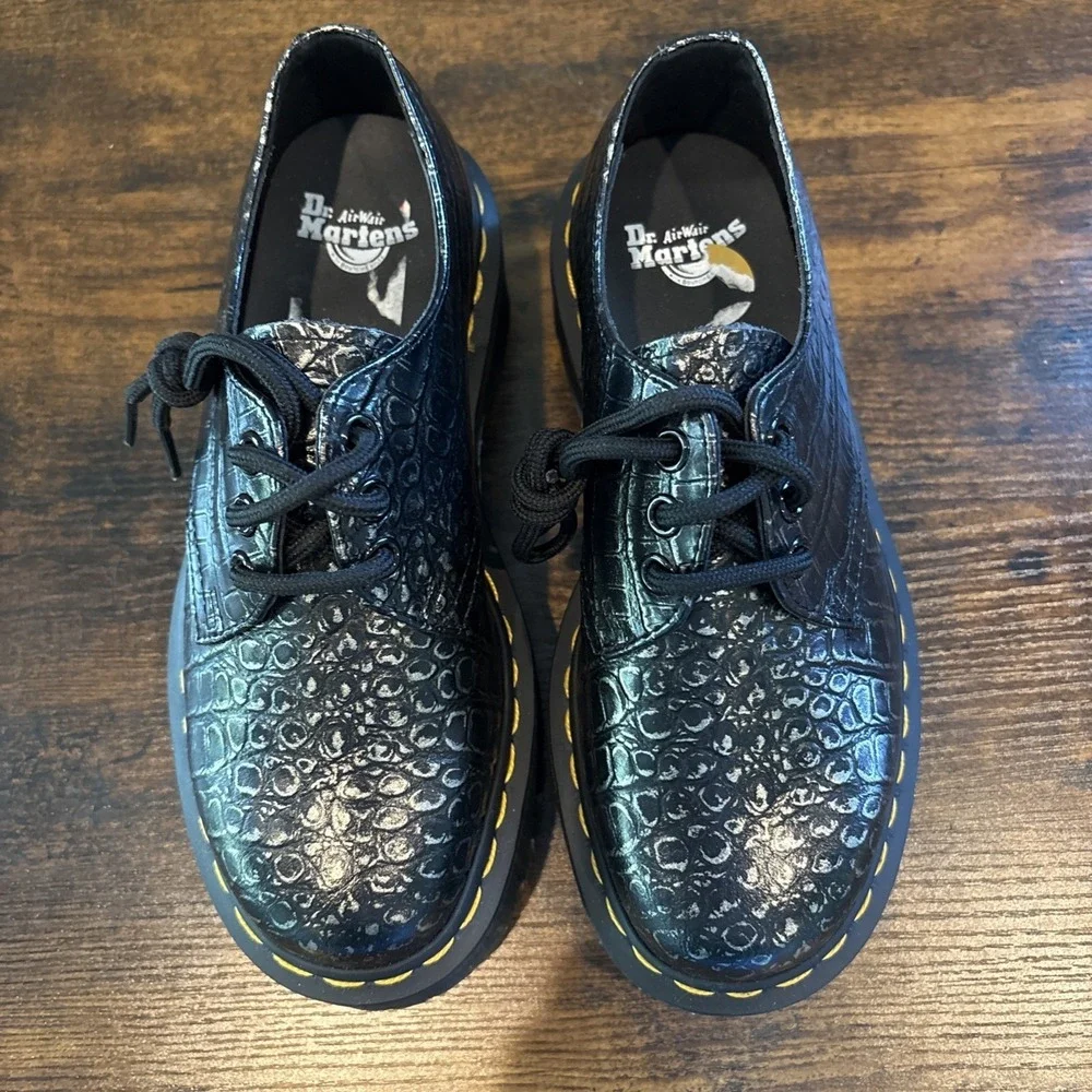 NEW Dr. Martens 1461 Quad Croc Gunmetal Wild Croc Platform 4 M, 5 L Shoes